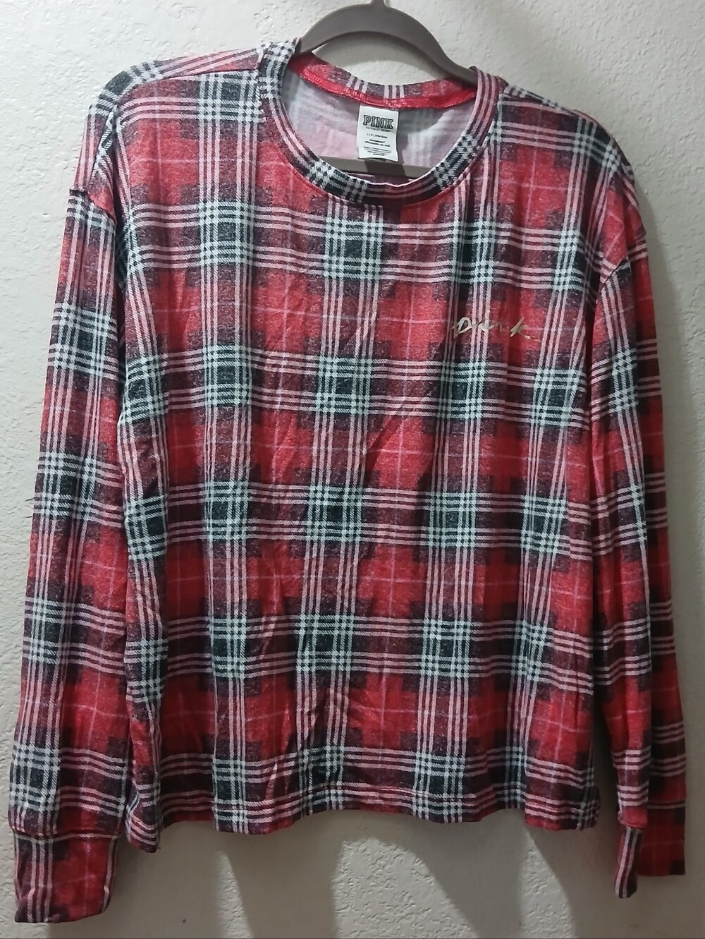 Pink Victorias secret Nwot  Plaid Long-Sleeve  Top - Red